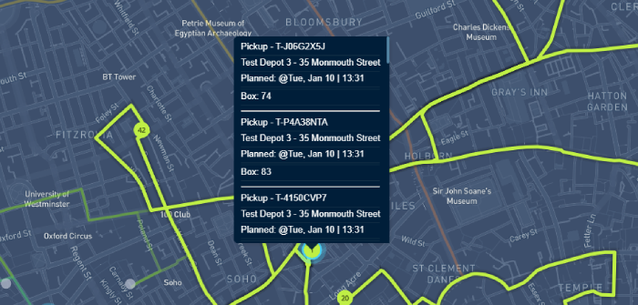 Order and delivery information on eLogii's routing map