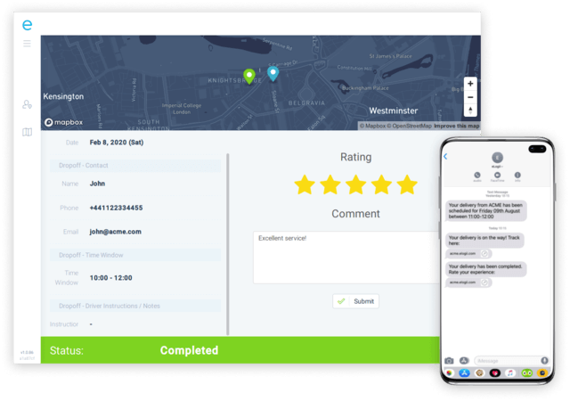 A preview of how customers can leave feedback and reviews with eLogii