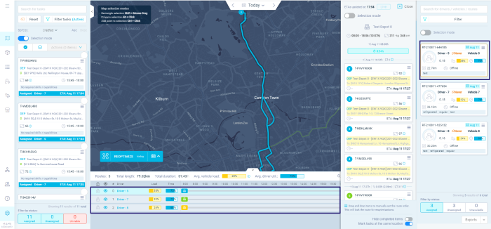 A preview of route planning and optimization on eLogii's dashboard