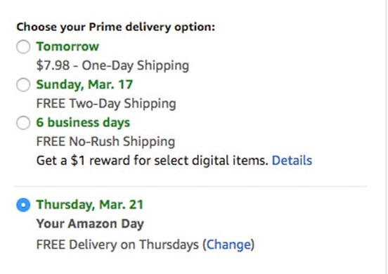Amazon prime delivery options