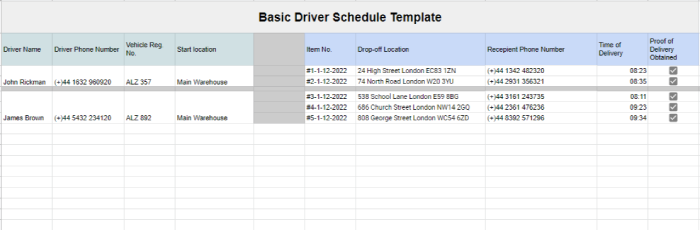 Basic Driver Schedule Excel Template