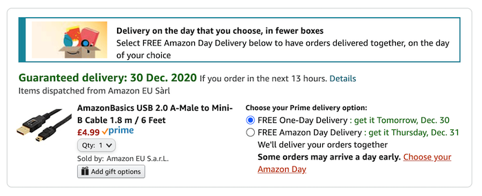 selecting same day delivery amazon